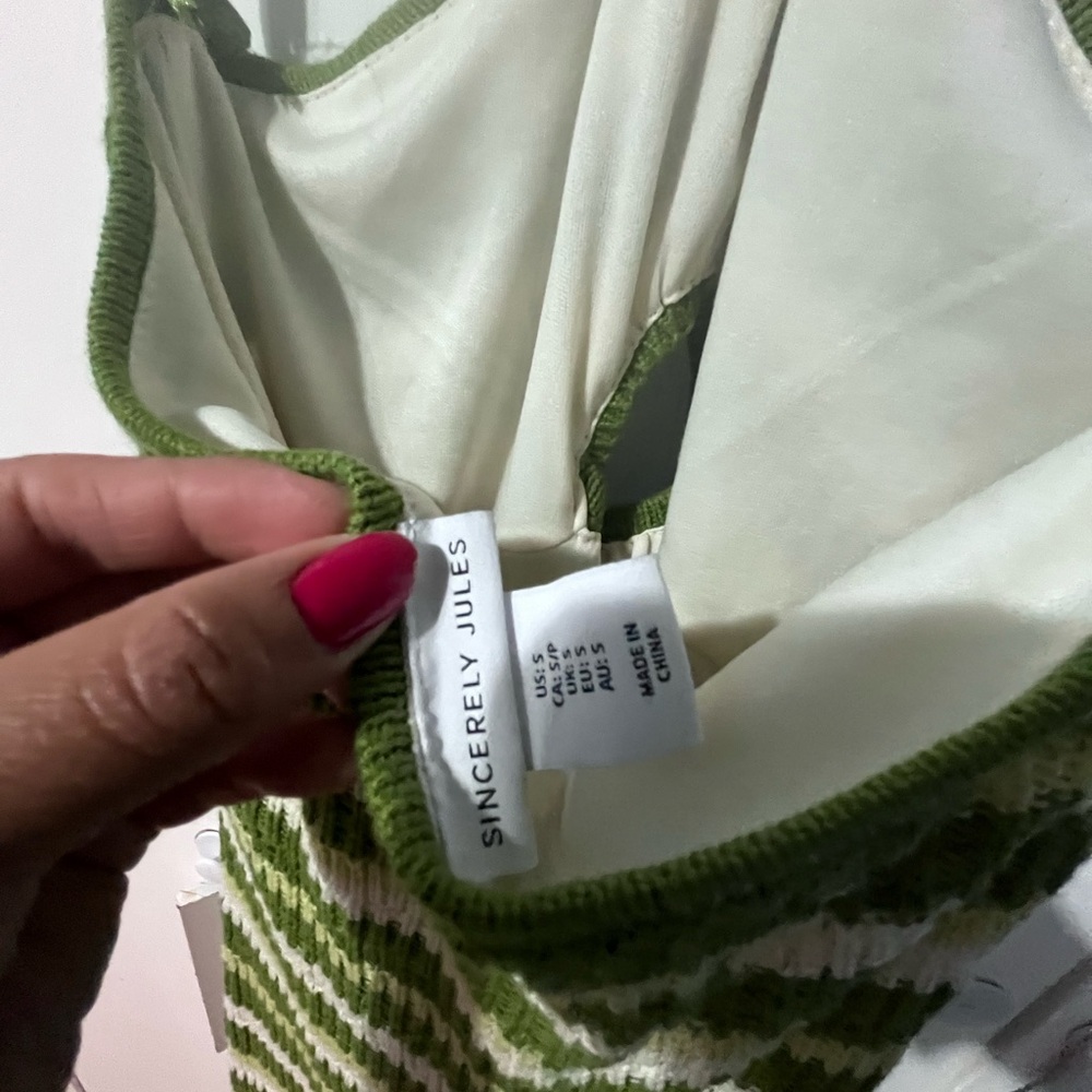 Sincerely Jules Green and Cream Knit Top